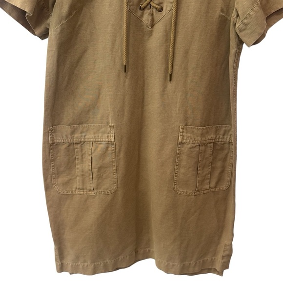 J. Crew Lace up V-Neck Canvas Short Sleeve Khaki Midi Dress Safari Summer 10 - Picture 4 of 10